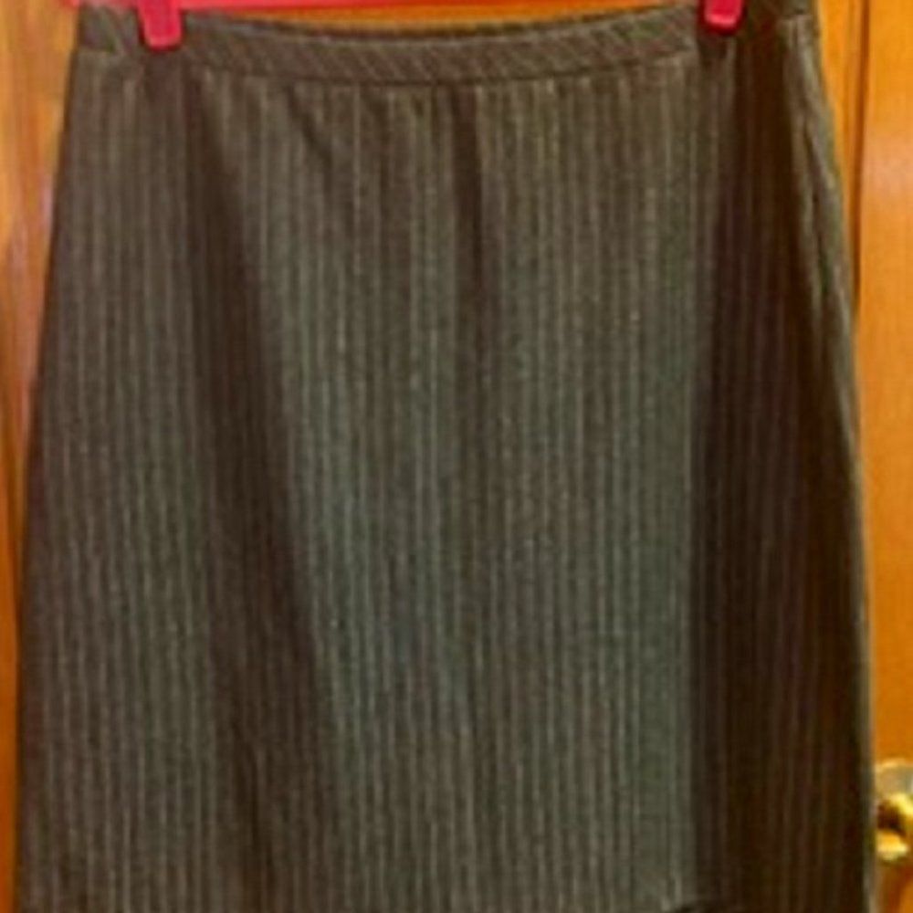 Vintage Simonton Says Skirt Striped Gray Below Knee Pull On Ruffle Hem Sz: L